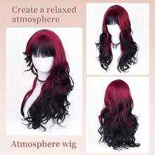 Synthetic Long Curly Wig Wavy Curls 26 Inches Black To Red Gradient Heat Resistant Role Play Everyday Party Wig - Multicolor - View 6