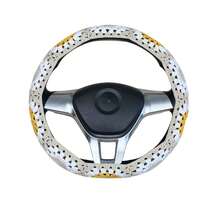 Handmade Crochet White  Moon And Sun Car Steering Wheel Covers Universal 14-15 Inch For Women And Men