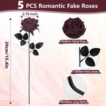 5/12 piezas Rosas rojas oscuras de seda artificial - Decoración de Pascua - Decoración de boda y jardín - Decoración de cocina y jardín - Hogar - Viaje - Artículos necesarios para festivales - Decoración de dormitorio - Decoración de baño - Decoración de habitación - Decoración del hogar - negro rojo - Ver 11