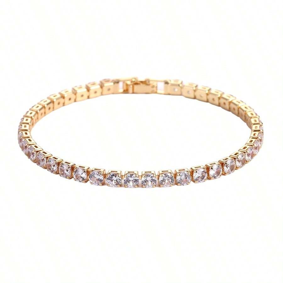 1Pc 19cm Women Hip-Hop Synthetic Zircona Bracelet,  Minimalism Temperament Ankle Bracelet - 金色 - 查看 1