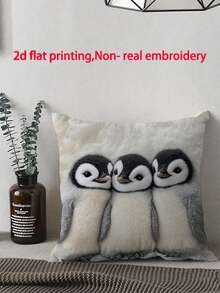 1pc -Super Soft Short Plush 45x45 Cm Throw Pillow Cover With Adorable Youngsters Emperor Penguin Chicks Design, Fluffy White Polyester, Zip Closure - Ideal For Sofas, Beds, And Farmhouses (Pillow Not Included), Sofa Accessory Vintage Style Pillow Soft Texture - Multicolor - View 2