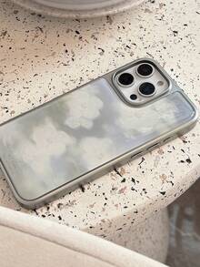 GUCADI 1pc Electroplated Silver Edged Hazy White Floral Oil Painting Style Resin Hard Case, Artistic & Elegant Aesthetic Phone Case Compatible With Apple 16/15/14/13 Series Waterproof Shockproof Anti-Fall Scratch Resistant - Multicolor - View 7