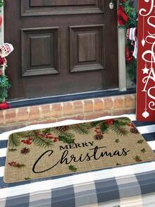 1pc Christmas Pinecone & Leaf Linen Rubber Decorative Doormat, Non-Slip Outdoor Entrance Mat, Christmas Candy Cane Doormat, Indoor Outdoor Non-Slip Floor Entrance Carpet, Winter Holiday Snowflake Home Kitchen Decor, Christmas Gift, Burlap Rug, Christmas Decoration, Outdoor Doormat, Shoe Scraper Mat, Foot Mat, Entrance Carpet, Small Rug, Machine Washable (Multiple Sizes Available)