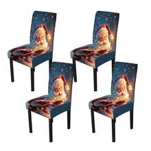 1/4/5/6/7/36pcs Christmas Santa Claus Holding Glowing Magic Wand With Snowflake & Glitter Print Chair Cover/Slipcover Set, Suitable For Indoor Home, Restaurant, Hotel, Ideal For Modern Daily Decor. Tablecloth Fits Square Dining Table, Elastic Chair Cover Is Washable. - Multicolor - View 19