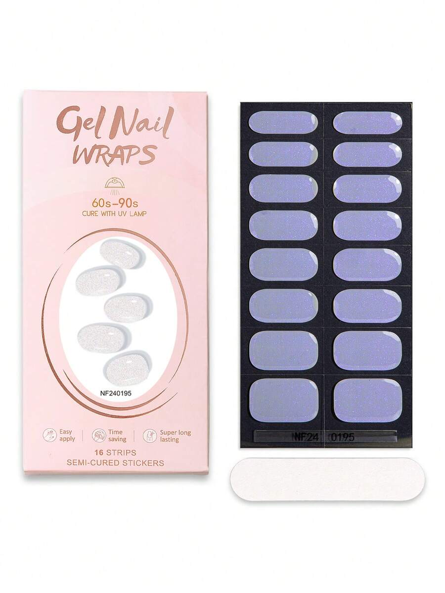 16 Spitzen Semi Cure Gel Nagel Wraps (Mehrfarbig) Träumerisches Mauve Aurora Bling Nail Art Aufkleber, selbstklebende Full Wrap Nail Art, zu verwenden mit UV-Lampen, einfach anzubringen und zu entfernen, geeignet für Frauen und Mädchen für tägliches Dating DIY Nail Art Verwendung