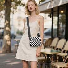 Checkered Crossbody Bag For Men And Women Unisex Small Cute Purses  Shoulder Handbags Wide Strap Small Crossbody Bag With Wide Guitar Strap Camera Purse Shoulder Handbag Satchel - Đen Trắng Kiểm Tra - Xem 8