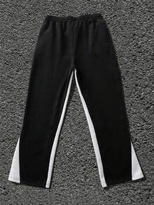 Y2k Men's Hip-Hop Style Drawstring Autumn And Winter Sweatpants, Loose Casual Sports Pants, 250g Polyester Soft Fabric, Machine Washable, Local Warehouse, Fashionable And Versatile, Straight Leg Pants Suitable For Back To School, Street, Outdoor Sports Wear - 黑色 - 查看 2