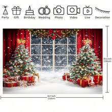 1 Piece Festive Romantic Christmas Window Scene Background, Polyester Holiday Wall Decoration, Multiple Sizes To Choose From, Christmas Party Background, Portrait Photography Props For Christmas Celebration - Multicolor - View 5