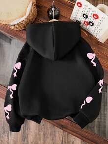 Young Girls Bowknot & Numeral Pattern Warm Sweatshirt - Black - View 2