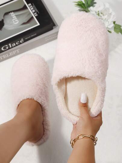 Women's Fashionable Pink Fluffy Plush House Slippers, Indoor Floor Covering Socks, Warm And Lightweight Bedroom Slippers For Winter,Furry Shoes