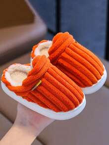 Fashionable Striped Slip-Resistant Warm Cute Plush Student Slippers, Children Slippers, Teens Slippers - Orange - View 11