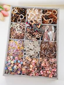 870pcs/Set Girls Brown Tone Bow & Star Simple Cute Princess Hair Accessories - Hair Ties, Clips, Barrettes, Hair Bands, Child Hair Decoration Set, Great For Daily Use And Gifts