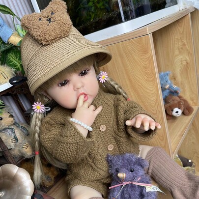 1pc 22 Inch Cute Long Hair Reborn Dolls Fashion Pink Set Simulation Doll Full Vinyl Accompanying Toys Christmas Gift