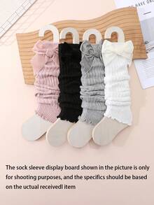 4 Paar Mädchen süße Mode Schleife Dekor gestrickte Stulpen mit Rüschenkante, geeignet für Outdoor-Tragen