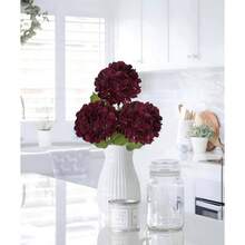 3Pcs Burgundy Hydrangea Artificial Flowers 28. Real Large Faux Silk Red Hydrangeas Flowers With Stems Flower Home Wedding Floral Arrangement Centerpiece Table Vase Fall Decor - 酒紅色 - 查看 7