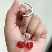 Cherry Shaped Simulation Keychain, Creative Fruit Design Keyring For Decoration, Cartoon Y2K Backpack Accessories Valentine's Day Valentines Car Accessories Bag Charm School Letter Cute Goth Halloween Accessories Teachers Day - Multicolor - View 6