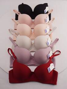 Sujetador de mujer, copa B, paquete de 6, 6 colores, cómodas copas de masaje, ajuste de tres botones, tirantes ajustables, decoración de lazo, sujetador de rayas de color sólido sexy y cómodo. - Multicolor - Ver 6