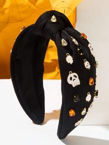 1 pezzo Nuovo accessorio per capelli da donna per Ognissanti, fascia larga in tessuto con fantasma bianco e teschio, copricapo a forma di zucca, accessorio per capelli per feste e vacanze, fascia per capelli