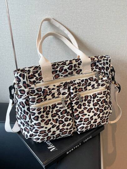 حقيبة كبيرة السعة بطبعة نمر، حقيبة كتف وحقيبة متعددة الاستخدامات للنساء، حقيبة يد كاجوال للأمهات