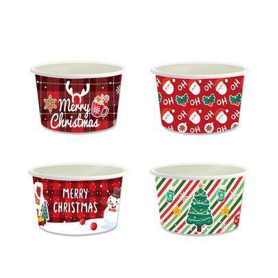 24 pièces Coupes à glace jetables pour fête de Noël, bols à dessert jetables en papier pour Noël, fournitures pour événements et fêtes de Noël