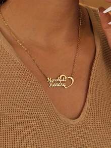 Customized Name Paperclip Pendant Necklace, Personalized Silver/Gold Chain Necklace, Customizable 1-2 Name Engraved Pendant Necklace, Fashionable Stainless Steel Jewelry, Couple Gift, Birthday/Anniversary Gift - Golden Love Heart - View 10