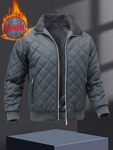1pc Thermal Lined Stand Collar Jacket For Men, Casual Zip-Up Windbreaker Coat For Winter, Thermal Lined, Zipper Pockets, Suitable For Daily Wear, Holiday Gift,Fleece - Grey - View 2