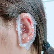 100pcs Ear Muffs Ear Covers Waterproof Disposable Plastic Waterproof Ear Cover Bath Shower Salon Caps Ear Protector Cover One-Off Earmuffs Hair Dyeing Tools(There May Be 1-3 Errors In The Quantity) Among 100 Packages, There Are Probably 95 To 100. - Clear - View 4