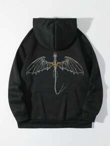 Women's Casual Printed Hooded Long Sleeve Sweatshirt Black Spring - Black - View 3