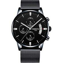 Vanglore Nibosi 2309 Men's Black Wrist Watch Mesh Strap Classic Elegant 43 Mm Functional Chronograph - màu đen - Xem 1
