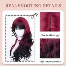 Synthetic Long Curly Wig Wavy Curls 26 Inches Black To Red Gradient Heat Resistant Role Play Everyday Party Wig - Multicolor - View 4