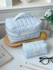 1Pc/Set Gingham Pattern Cute Makeup Bag Set Portable Travel Makeup Bag Cosmetic Bag Cosmetic Organiser Jewelry Organiser Multifunctional Storage Bag For Women Clutch With Zipper Closure For Cosmetics,Brush,Skincare,Mobile Phone,Coin,Small Items Make Up Bag Skincare Bag Home Decor Bridesmaid Gifts Mom Gifts Birthday Gifts Teacher Gifts Gift For Friends Back To School Gifts Travel Essentials Cruise Essentials Dorm Essentials - Blue - View 14