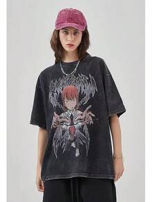 Camiseta Hombre Mujer Manga Corta Negra 100% Anime Divertido Texto Manga Cómoda Moda de Verano Estilosa Tops Unisex Regalo de Cumpleaños - Blanco - Ver 6