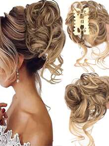 凌乱的爪夹发髻，合成马尾辫接发，适合女性日常佩戴