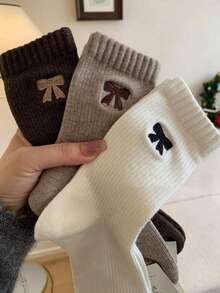 3/5 Paar Damen süße Schleife Lässig Crew Knöchelsocken, Farben zufällig, geeignet für den täglichen Gebrauch