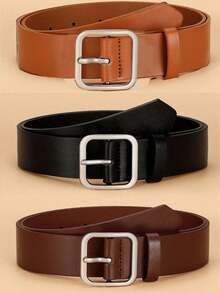 3条复古纯色搭扣装饰宽边腰带，适合日常佩戴，女士腰带，秋季，万圣节