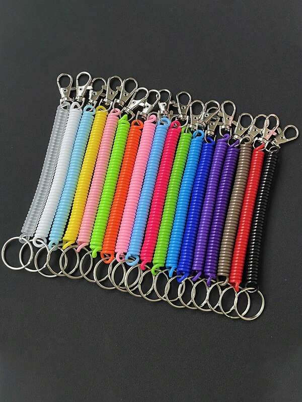 Solid Color Fashion Streetwear DIY Accessories Keychain Plastic Spring Rope Metal Keyring EVA Plastic Spring Rope Anti-Lost Spring Rope Christmas Gift
