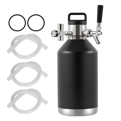 Beer Growler Tap System, 128Oz 4L Mini Keg, 304 Stainless Steel Pressurized Beer Growler, Keg Growler With Pressure Display, CO2 Regulator Faucet, Leak-Proof Ring For Draft, Homebrew, Craft Beer