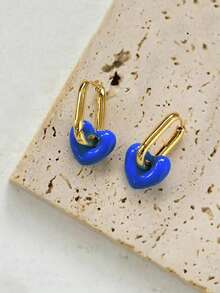 COINBUFF 1pc Elegant Lady-Like Detachable Heart Pendant Square Golden-Tone Hoop Earrings, Suitable For Everyday Wear Valentines