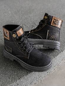 四季春季大码男士高帮厚底牛仔新款时尚耐磨运动鞋