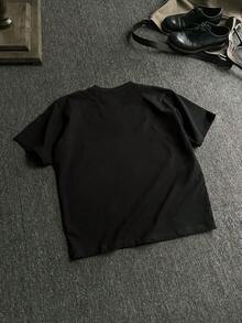 男士新款嘻哈水洗花卉字体印花T恤 - 黑色 - 查看 2