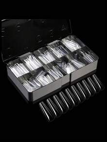 250/500/600 片软凝胶假指甲片透明自然雕刻细高跟/棺材/杏仁/方形假指甲全覆盖指甲片优质按压式指甲适合女士女孩家庭美甲沙龙延长 DIY 美甲用品 - 無色 - 查看 7