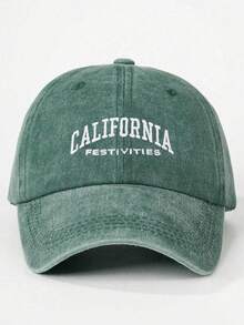 BONNY BOOM 1件水洗綠色刺繡「CALIFORNIA」字母棒球帽，中性款，適合情侶配戴，適合戶外運動與節日禮物，女款卡車帽棒球帽 - 綠色 - 查看 6