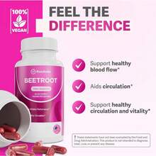 Rosabella Organic Beet Root Capsules - 1300mg Beet Root Powder Aids Healthy Circulation & Vitality, Non-GMO, Beet Root Supplement - 60 Capsules, 30-Day Supply - 1 cái - Xem 3
