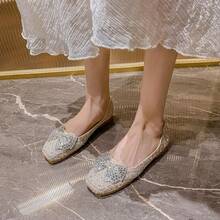 SAILING LU Square Toe Flats Shoes Rhinestoned Bowknots Ballet Flats For Women Studded Dress Shoes Comfort Light Weight LoafersChristmas - B-杏 - 查看 7
