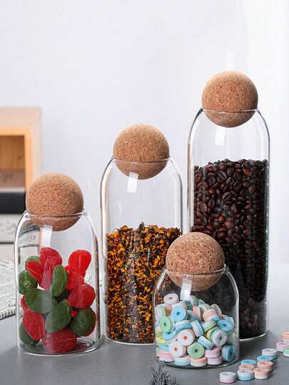 1 szt. Okrągły szklany słoik z drewnianą nakrętką, przezroczysty słoik do przechowywania ziaren kawy, suszonych owoców, żywności, hermetycznie zamknięty szklany pojemnik kuchenny