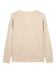 Plus Size Women Solid Color V-Neck Drop Shoulder Long Sleeve Casual Loose Knit Sweater, Autumn/Winter