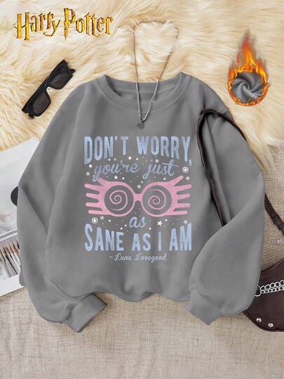 Warner Bros Harry Potter, Różowy artystyczny wzór okularów i nadruk z napisem, Damski fason z obniżonymi ramionami, Luźny krój, Swobodny i uniwersalny, Gruby materiał, Ciepła podszewka z polaru, Luźna bluza z okrągłym dekoltem, Styl uniwersytecki, Długie rękawy, Odpowiednia na zimną pogodę, Wygodna w noszeniu