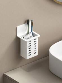 Wall Mounted Toothbrush And Toothpaste Holder For Bathroom, White And Black, With Space For Comb Or Razor And Shower Gel (No Drilling Required), Home Bathroom Decor, Autumn Decor, Back To School