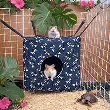 Small Animal Hideaway& Hammock, Cozy House With Roof For Small Pets To Sleep And Hide - Washable Pet Cave& Hideout Corner, Hanging Hammock Hideout Bed, Cage Accessories For Guinea, Hamster, Rat, Glider, Squirrel, Ferret, Kitten, Squirrel, Chinchilla