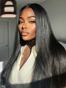 Yaki Straight V Part Wig Human Hair For Women No Leave Out Upgrade U Part Glueless Wigs Human Hair Brazilian 200 Density Kinky Straight V Shaped Wigs Human Hair No Sew In NO Glue Beginner Friendly Natural Color - Natural Black - Xem 2